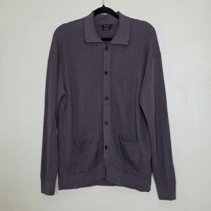 Massimo Dutti Cardigan XL Gray LS Collared Ribbed Knit Buttons Pockets Academia